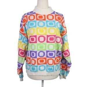 Vintage 80s Knitwaves multicolor circle print knit sweater M